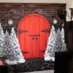 Holiday Christmas red doors backdrop photo booth rental Holiday Christmas red doors backdrop photo booth rental