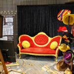 Vintage red settee wedding corporate photo booth party rental Vintage red settee wedding corporate photo booth party rental