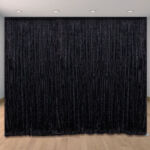 Black fabric solid color draped wedding and party backdrop. Black fabric solid color draped wedding and party backdrop.