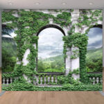 Medieval summer palace with garden vines and ivy Medieval summer palace with garden vines and ivy photo booth backdrop