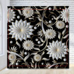 Damask floral white flowers on black background backdrop Damask floral white flowers on black background backdrop