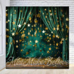 Mystical green theater curtains with gold stars backdrop Mystical green theater curtains with gold stars backdrop