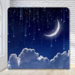 Moon and stars nighttime sky photo booth blue backdrop Moon and stars nighttime sky photo booth blue backdrop