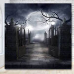 Spooky graveyard cemetery full moon holiday photo booth backdrop Spooky graveyard cemetery full moon holiday photo booth backdrop