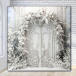White winter elegant doors Christmas holiday photo booth backdrop White winter elegant doors Christmas holiday photo booth backdrop