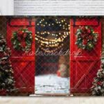 Red barn doors lights Christmas holiday photo booth backdrop 10' wide Red barn doors lights Christmas holiday photo booth backdrop 10' wide
