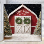 Red tree farm barn Christmas holiday photo booth backdrop Red tree farm barn Christmas holiday photo booth backdrop